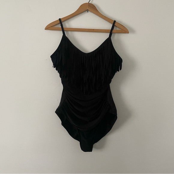 Magicsuit Other - Magic Suit Black Fringe Ruched Shaping One Piece Swimsuit Size 6